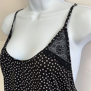 Linea Donatella Nightie/Night Gown Size Large Black with White Polka Dots EUC